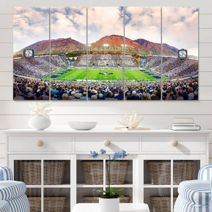85734-MGV-CV-60X31-5P-Brigham Young University Cougars Football Team Print - Provo LaVell Edwards Stadium Wall Art Canvas Print