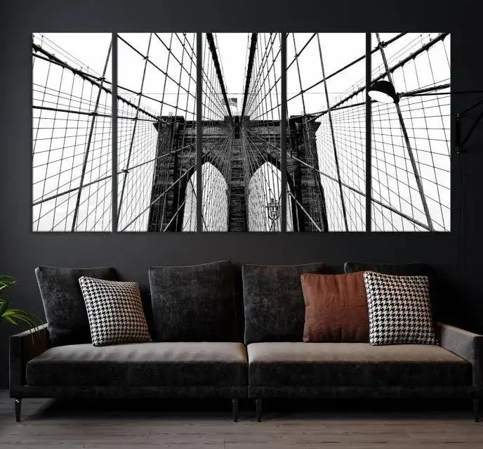 The Brooklyn Bridge Wall Art Canvas Print, a museum-quality black and white piece, offers free shipping for your living room's transformation.