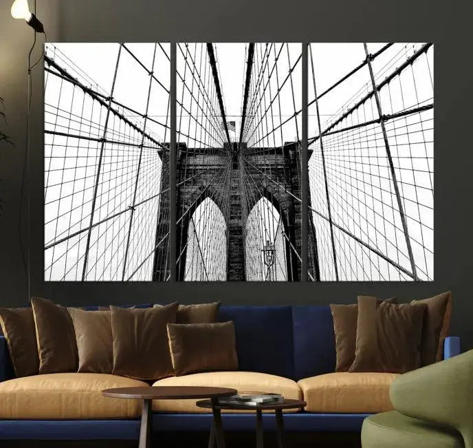 The Brooklyn Bridge Wall Art Canvas Print, a museum-quality black and white piece, offers free shipping for your living room's transformation.