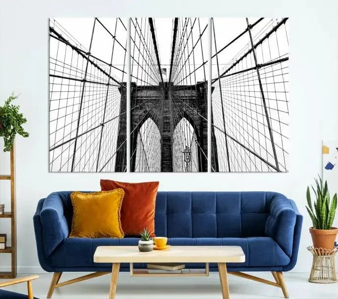 The Brooklyn Bridge Wall Art Canvas Print, a museum-quality black and white piece, offers free shipping for your living room's transformation.