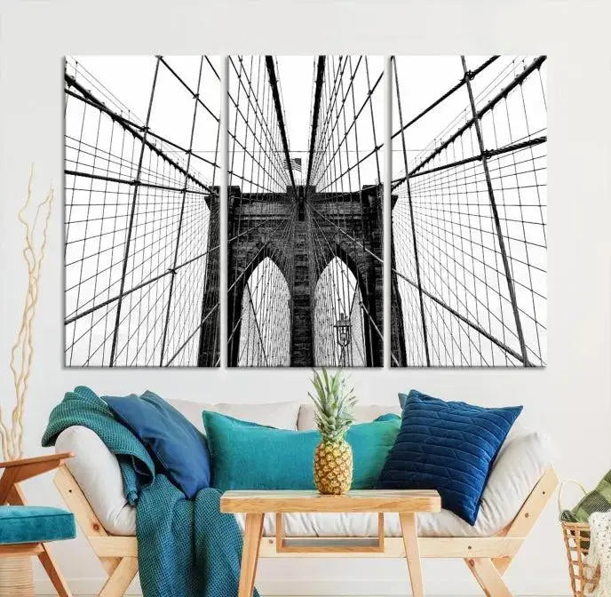 The Brooklyn Bridge Wall Art Canvas Print, a museum-quality black and white piece, offers free shipping for your living room's transformation.