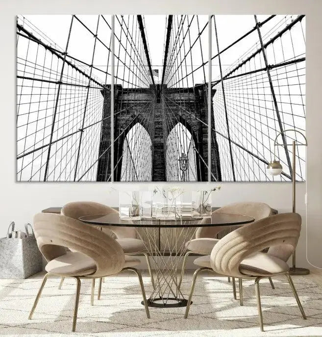 The Brooklyn Bridge Wall Art Canvas Print, a museum-quality black and white piece, offers free shipping for your living room's transformation.