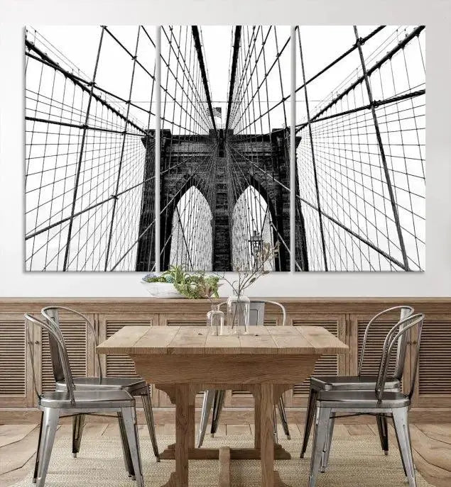 The Brooklyn Bridge Wall Art Canvas Print, a museum-quality black and white piece, offers free shipping for your living room's transformation.