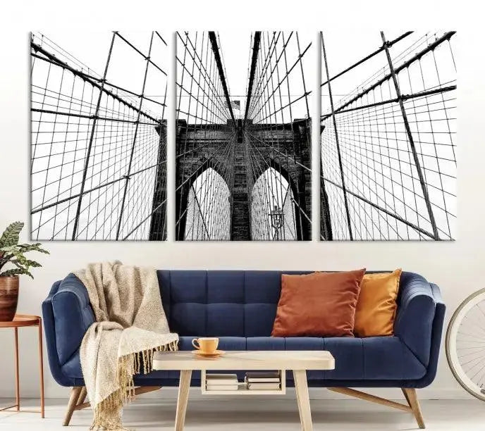 The Brooklyn Bridge Wall Art Canvas Print, a museum-quality black and white piece, offers free shipping for your living room's transformation.