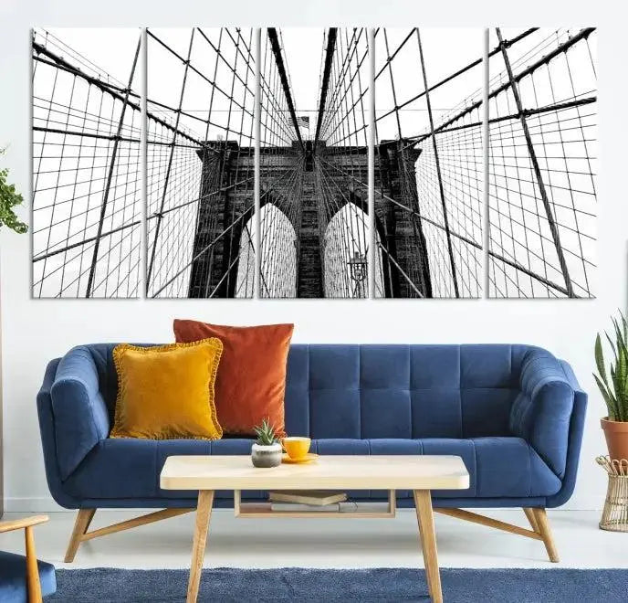 The Brooklyn Bridge Wall Art Canvas Print, a museum-quality black and white piece, offers free shipping for your living room's transformation.