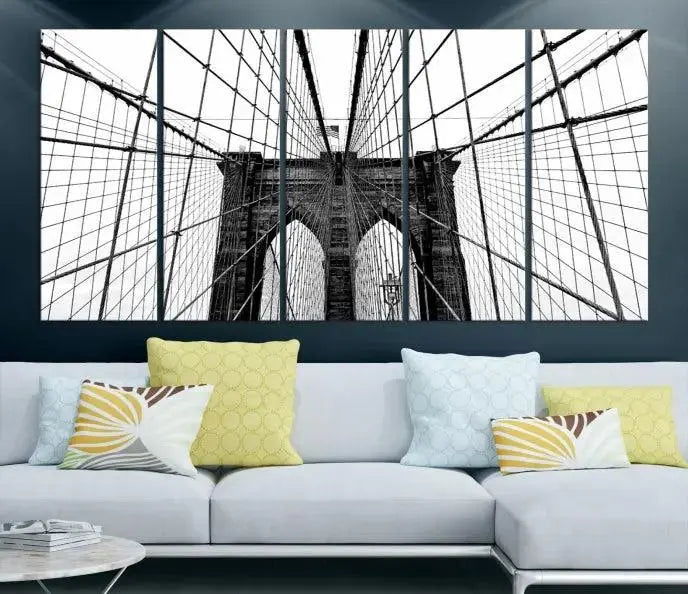 The Brooklyn Bridge Wall Art Canvas Print, a museum-quality black and white piece, offers free shipping for your living room's transformation.