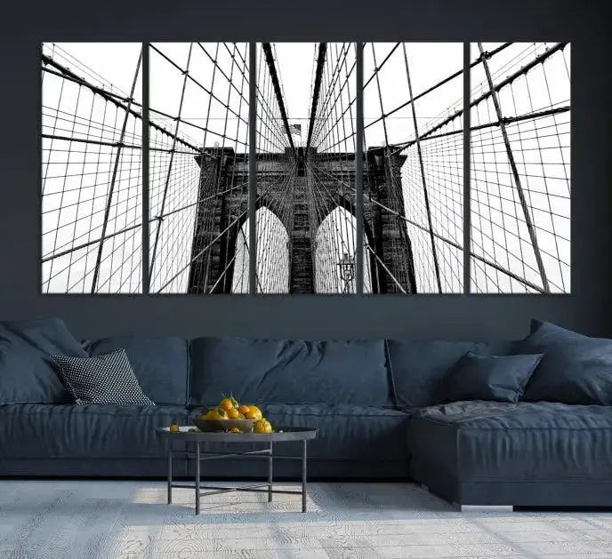 The Brooklyn Bridge Wall Art Canvas Print, a museum-quality black and white piece, offers free shipping for your living room's transformation.