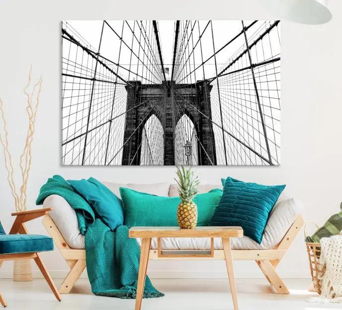 The Brooklyn Bridge Wall Art Canvas Print, a museum-quality black and white piece, offers free shipping for your living room's transformation.