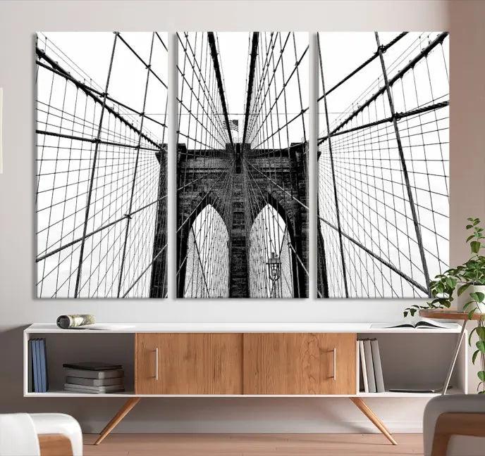 The Brooklyn Bridge Wall Art Canvas Print, a museum-quality black and white piece, offers free shipping for your living room's transformation.