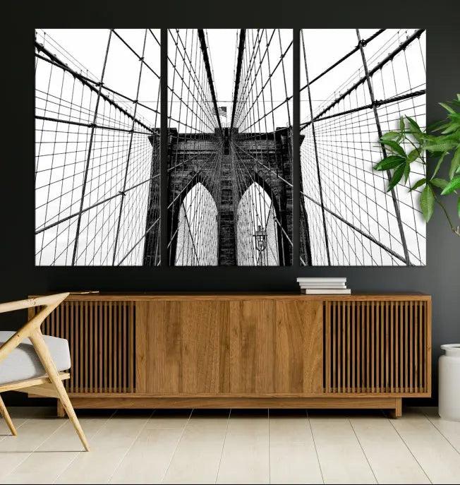 The Brooklyn Bridge Wall Art Canvas Print, a museum-quality black and white piece, offers free shipping for your living room's transformation.