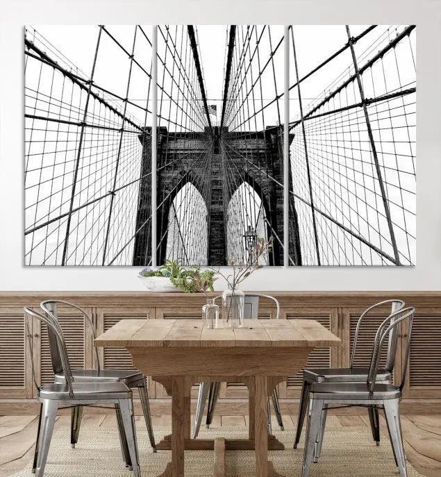 The Brooklyn Bridge Wall Art Canvas Print, a museum-quality black and white piece, offers free shipping for your living room's transformation.