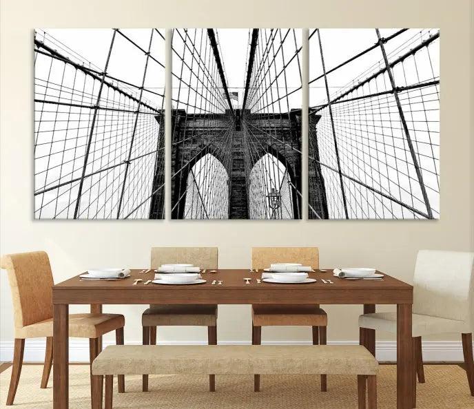 The Brooklyn Bridge Wall Art Canvas Print, a museum-quality black and white piece, offers free shipping for your living room's transformation.