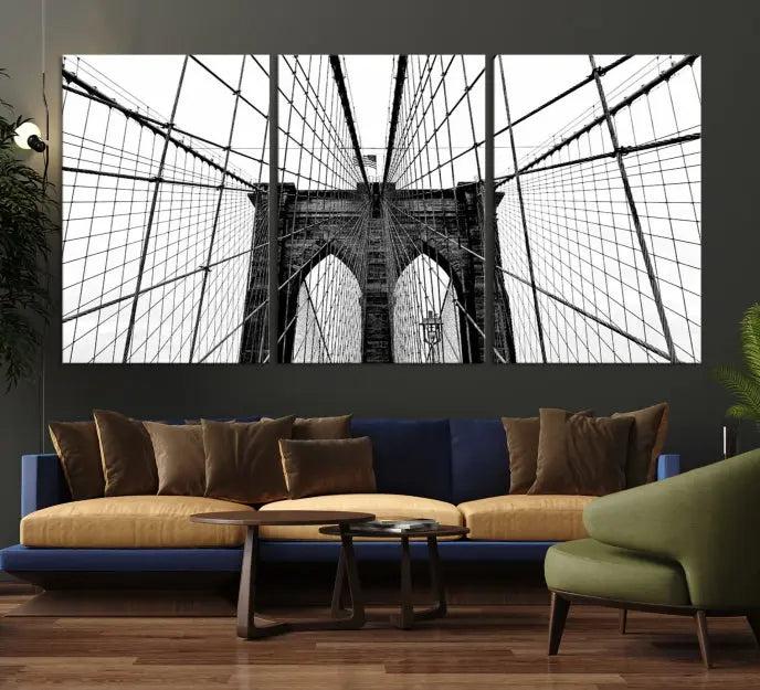 The Brooklyn Bridge Wall Art Canvas Print, a museum-quality black and white piece, offers free shipping for your living room's transformation.