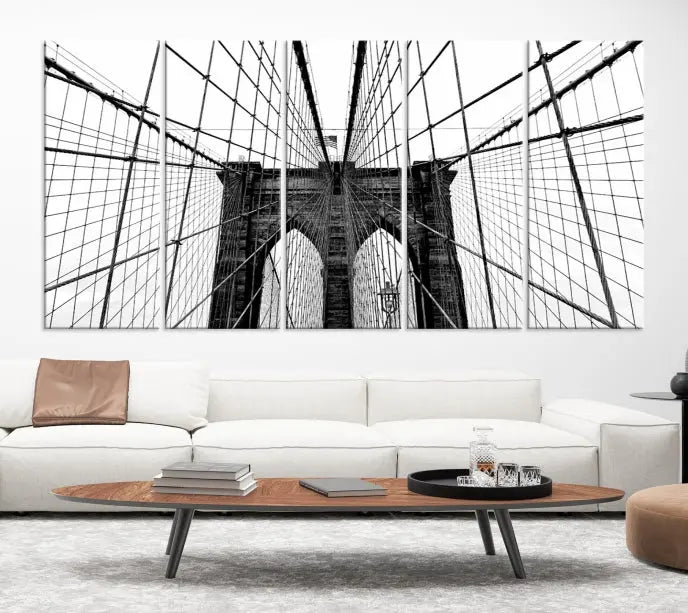 The Brooklyn Bridge Wall Art Canvas Print, a museum-quality black and white piece, offers free shipping for your living room's transformation.