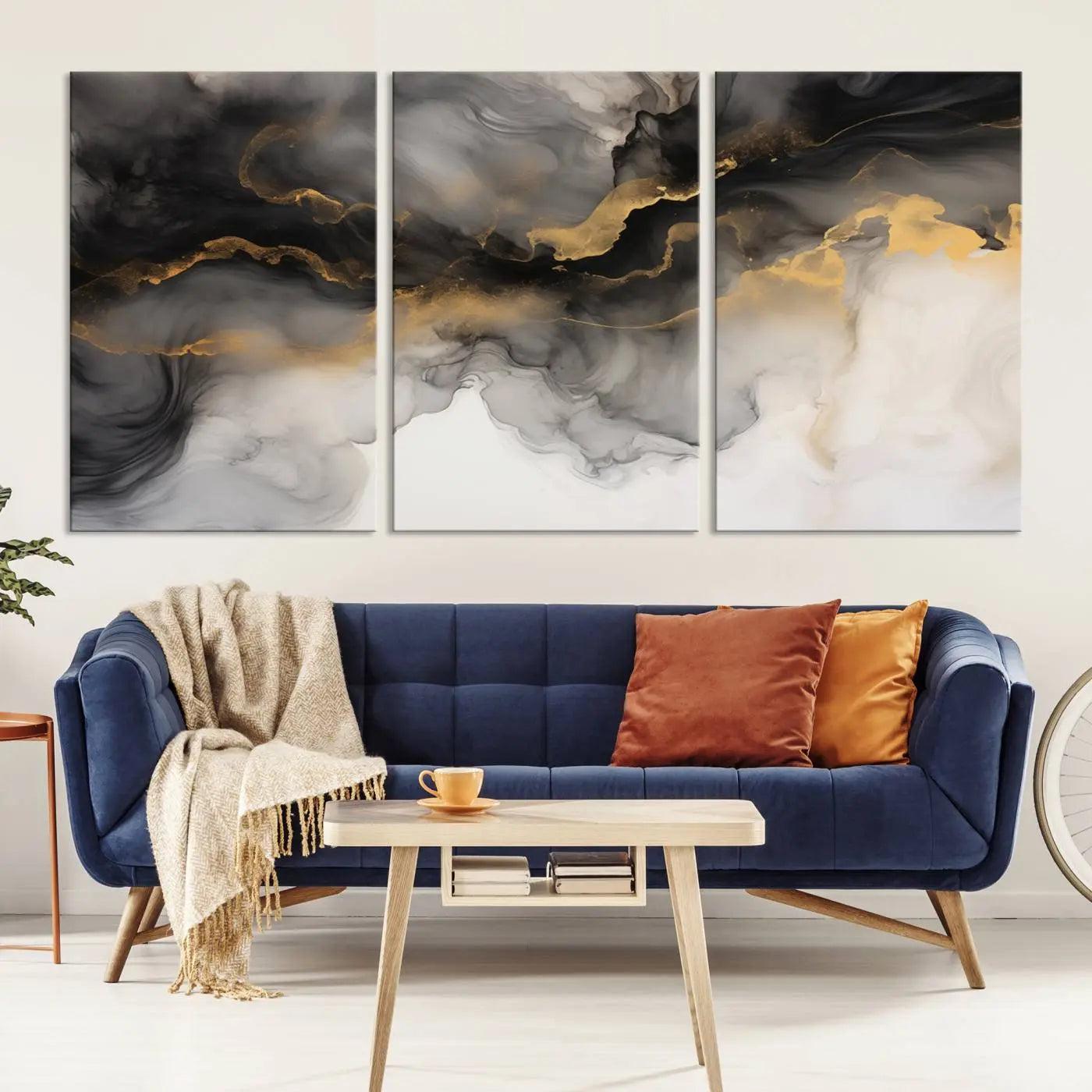 Brown Smoke Art Canvas Print for Living Room Home Decor graces a dark wall.