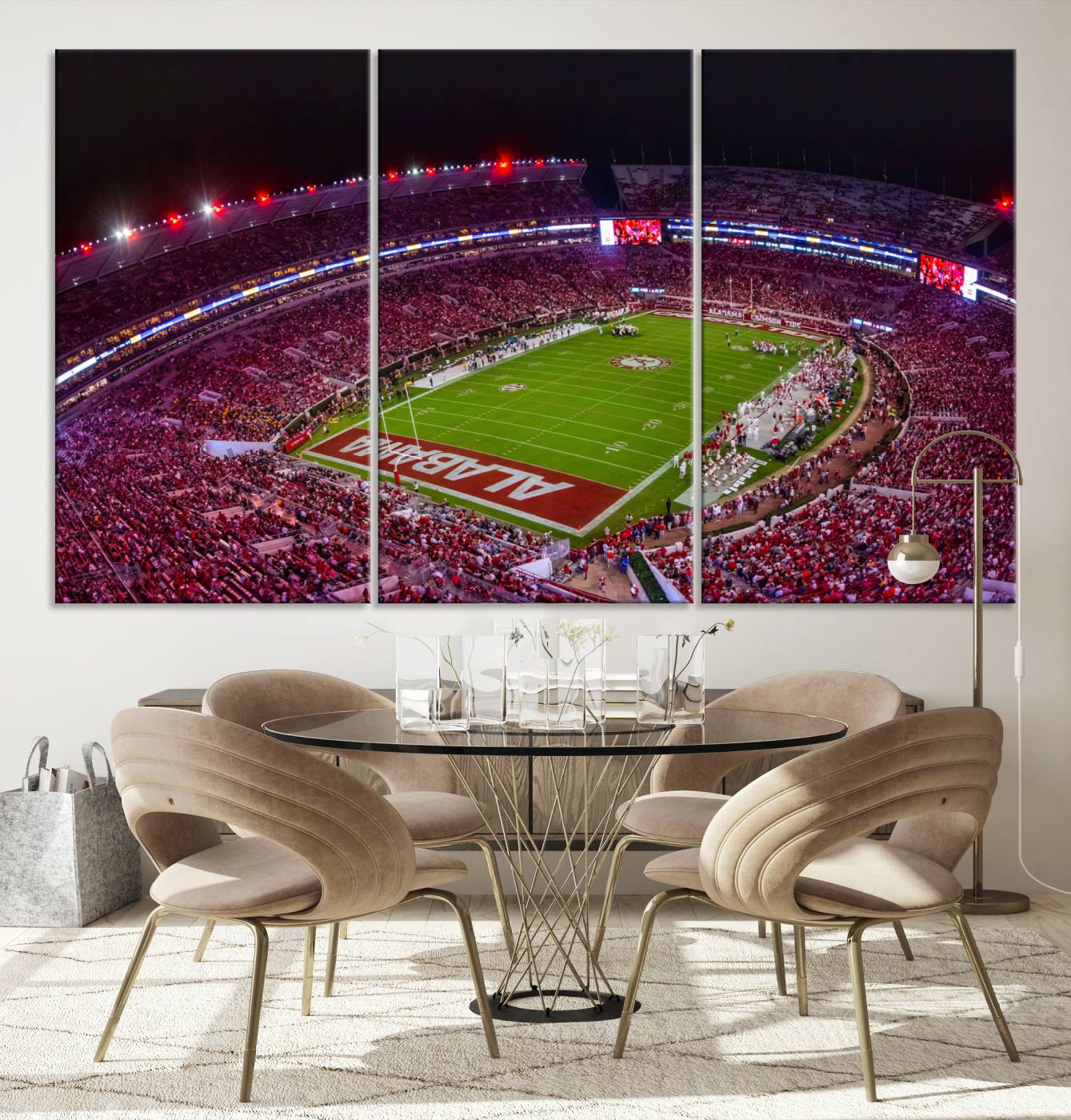 Bryant-Denny Stadium Night Game Triple Canvas Wall Art - Alabama Crimson Tide Football Match