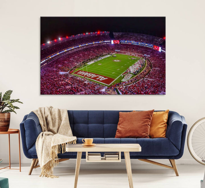Bryant-Denny Stadium Night Game Triple Canvas Wall Art - Alabama Crimson Tide Football Match