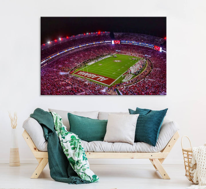 Bryant-Denny Stadium Night Game Triple Canvas Wall Art - Alabama Crimson Tide Football Match