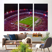 Bryant-Denny Stadium Night Game Triple Canvas Wall Art - Alabama Crimson Tide Football Match