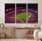 11343-MGV-FC-48X32-3P_Walnut-Bryant-Denny Stadium Night Game Triple Canvas Wall Art - Alabama Crimson Tide Football Match