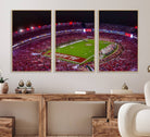 11343-MGV-FC-60X30-3P_Natural-Bryant-Denny Stadium Night Game Triple Canvas Wall Art - Alabama Crimson Tide Football Match