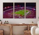 11343-MGV-FC-60X30-3P_Walnut-Bryant-Denny Stadium Night Game Triple Canvas Wall Art - Alabama Crimson Tide Football Match