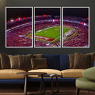 11343-MGV-FC-60X30-3P_White-Bryant-Denny Stadium Night Game Triple Canvas Wall Art - Alabama Crimson Tide Football Match