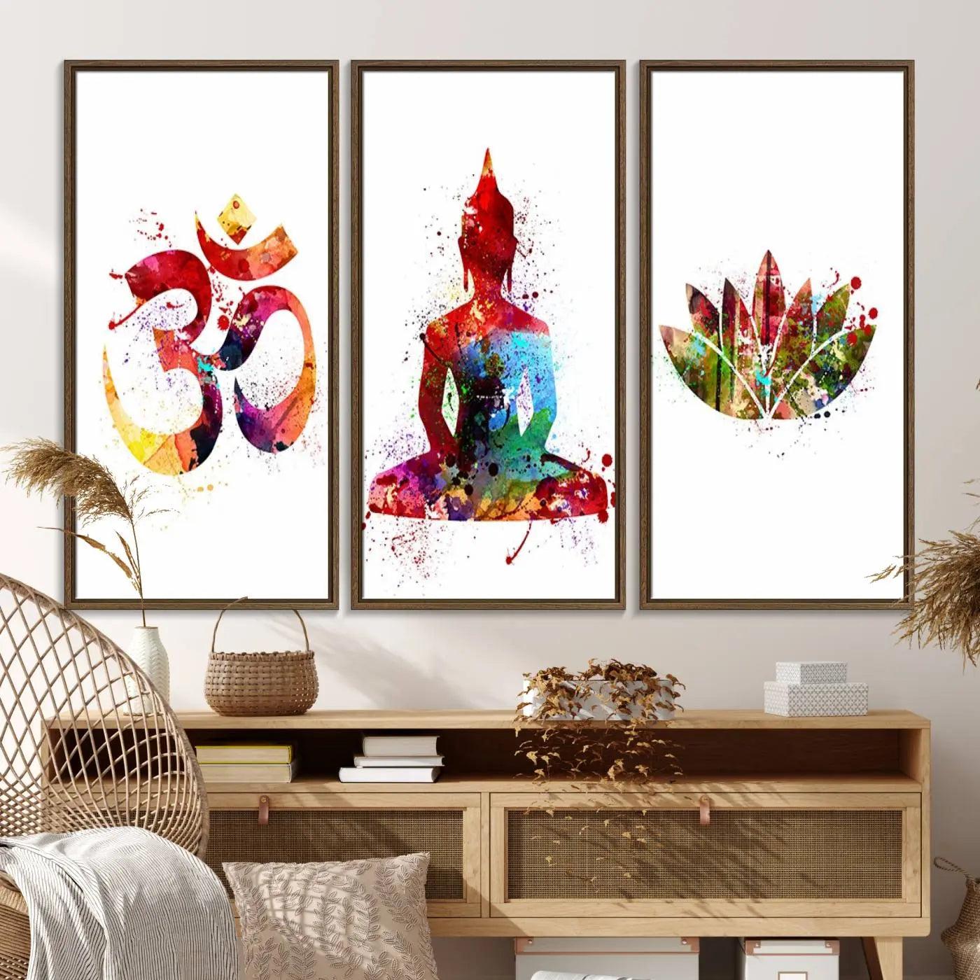 99038-MGV-FC-48X32-3P_Walnut-Buddha Canvas, Asian Wall Art, Yoga Medit Canvas Print