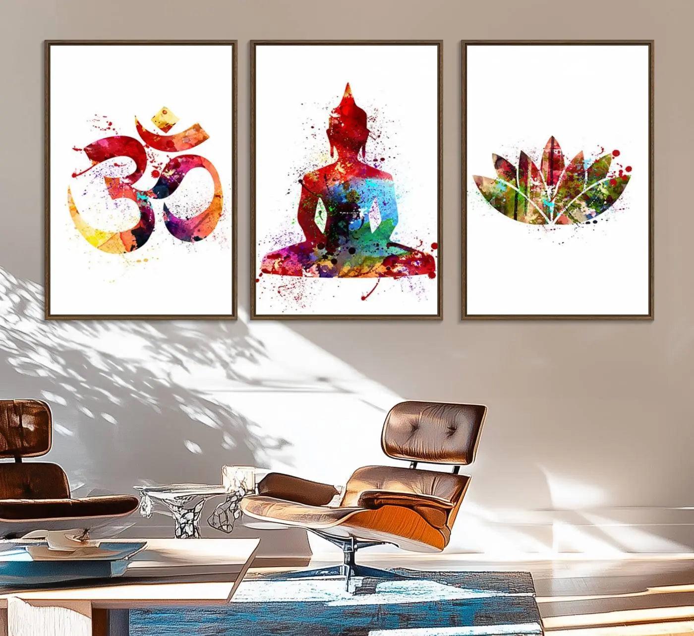 99038-MGV-FC-60X30-3P_Walnut-Buddha Canvas, Asian Wall Art, Yoga Medit Canvas Print