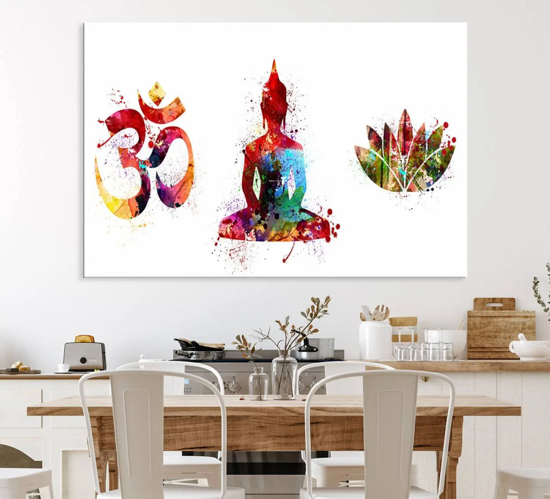 The Buddha Canvas, Asian Wall Art, and Yoga Medit Canvas Print add a serene touch to the wall.