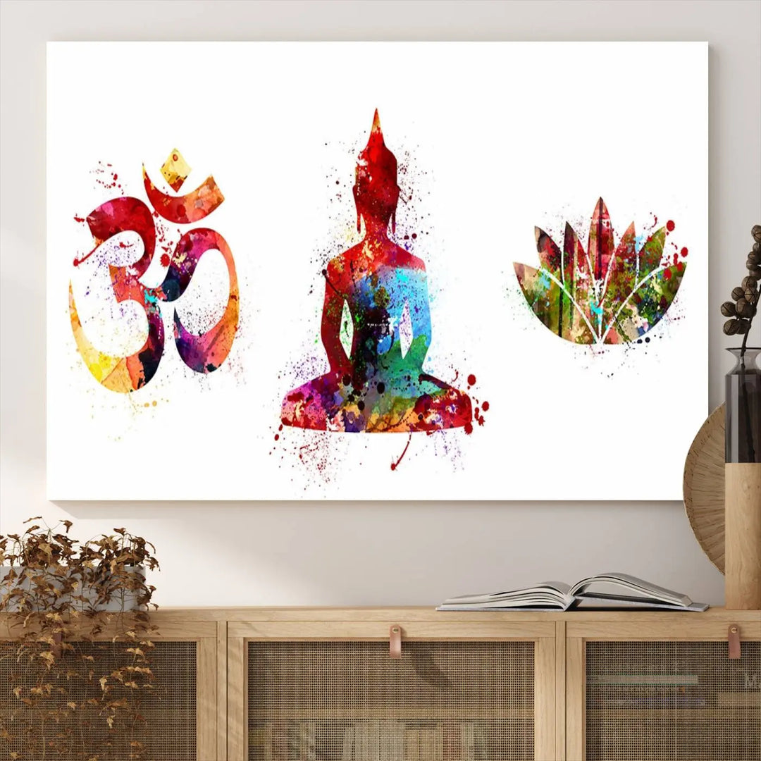 The Buddha Canvas, Asian Wall Art, and Yoga Medit Canvas Print add a serene touch to the wall.