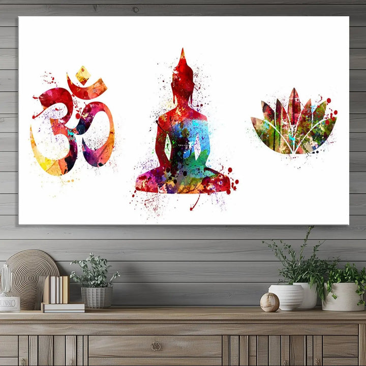 The Buddha Canvas, Asian Wall Art, and Yoga Medit Canvas Print add a serene touch to the wall.