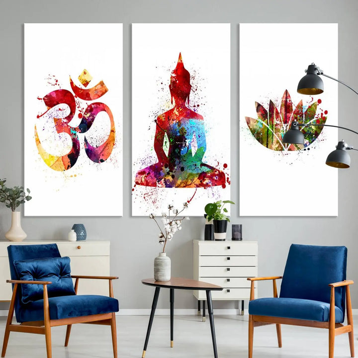 The Buddha Canvas, Asian Wall Art, and Yoga Medit Canvas Print add a serene touch to the wall.