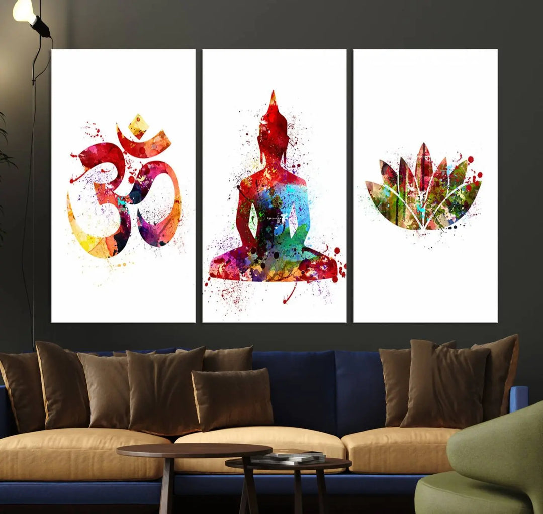 The Buddha Canvas, Asian Wall Art, and Yoga Medit Canvas Print add a serene touch to the wall.