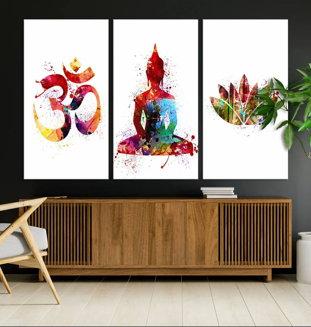 The Buddha Canvas, Asian Wall Art, and Yoga Medit Canvas Print add a serene touch to the wall.