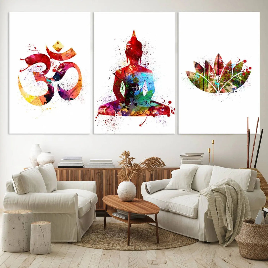 The Buddha Canvas, Asian Wall Art, and Yoga Medit Canvas Print add a serene touch to the wall.