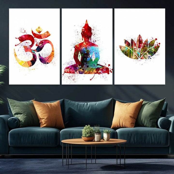 The Buddha Canvas, Asian Wall Art, and Yoga Medit Canvas Print add a serene touch to the wall.