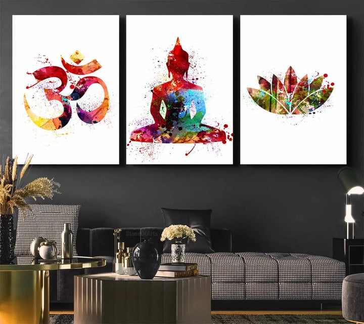 The Buddha Canvas, Asian Wall Art, and Yoga Medit Canvas Print add a serene touch to the wall.