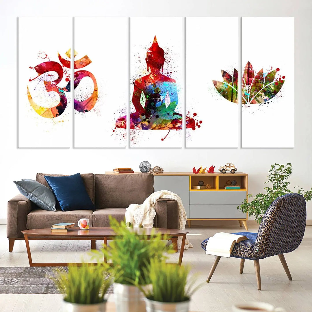 The Buddha Canvas, Asian Wall Art, and Yoga Medit Canvas Print add a serene touch to the wall.