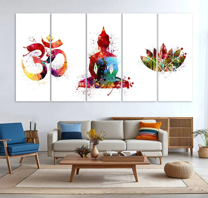 The Buddha Canvas, Asian Wall Art, and Yoga Medit Canvas Print add a serene touch to the wall.