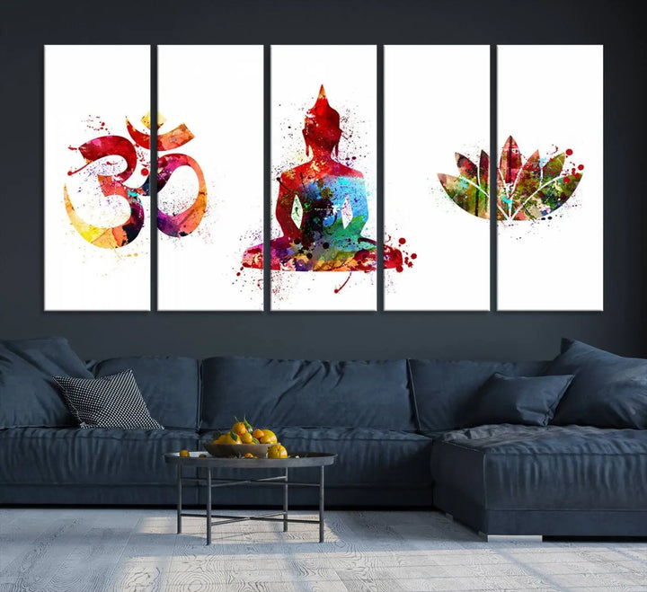 The Buddha Canvas, Asian Wall Art, and Yoga Medit Canvas Print add a serene touch to the wall.