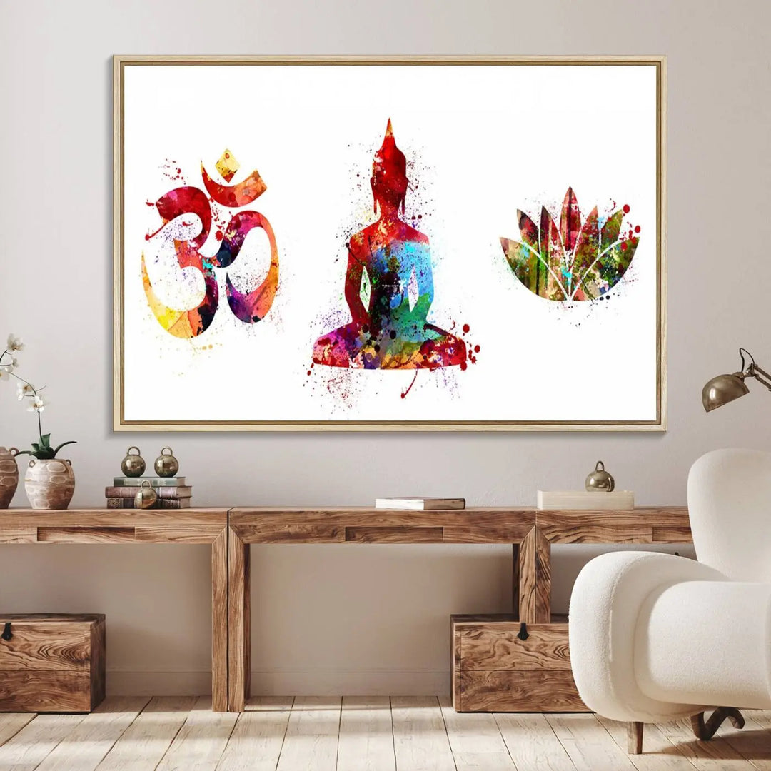 The Buddha Canvas, Asian Wall Art, and Yoga Medit Canvas Print add a serene touch to the wall.