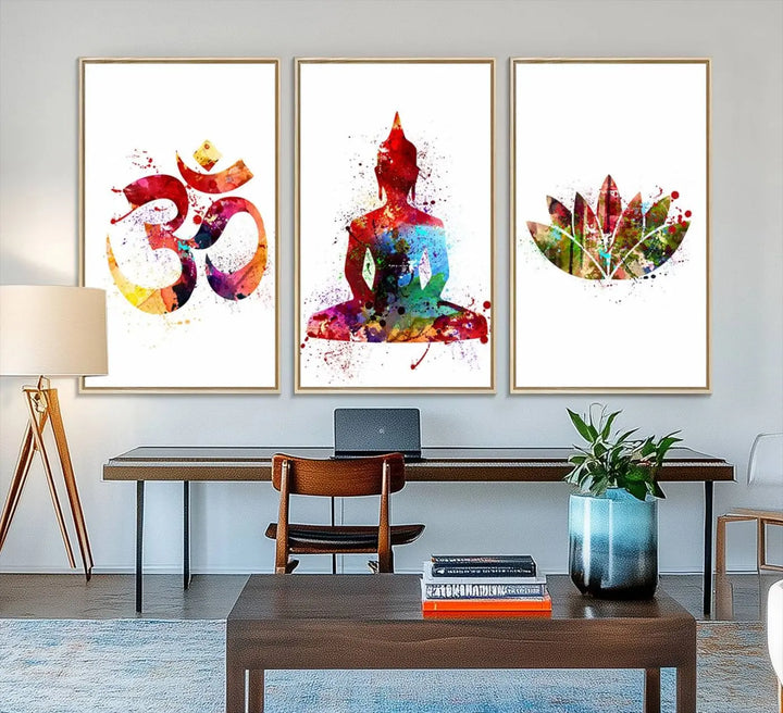 The Buddha Canvas, Asian Wall Art, and Yoga Medit Canvas Print add a serene touch to the wall.