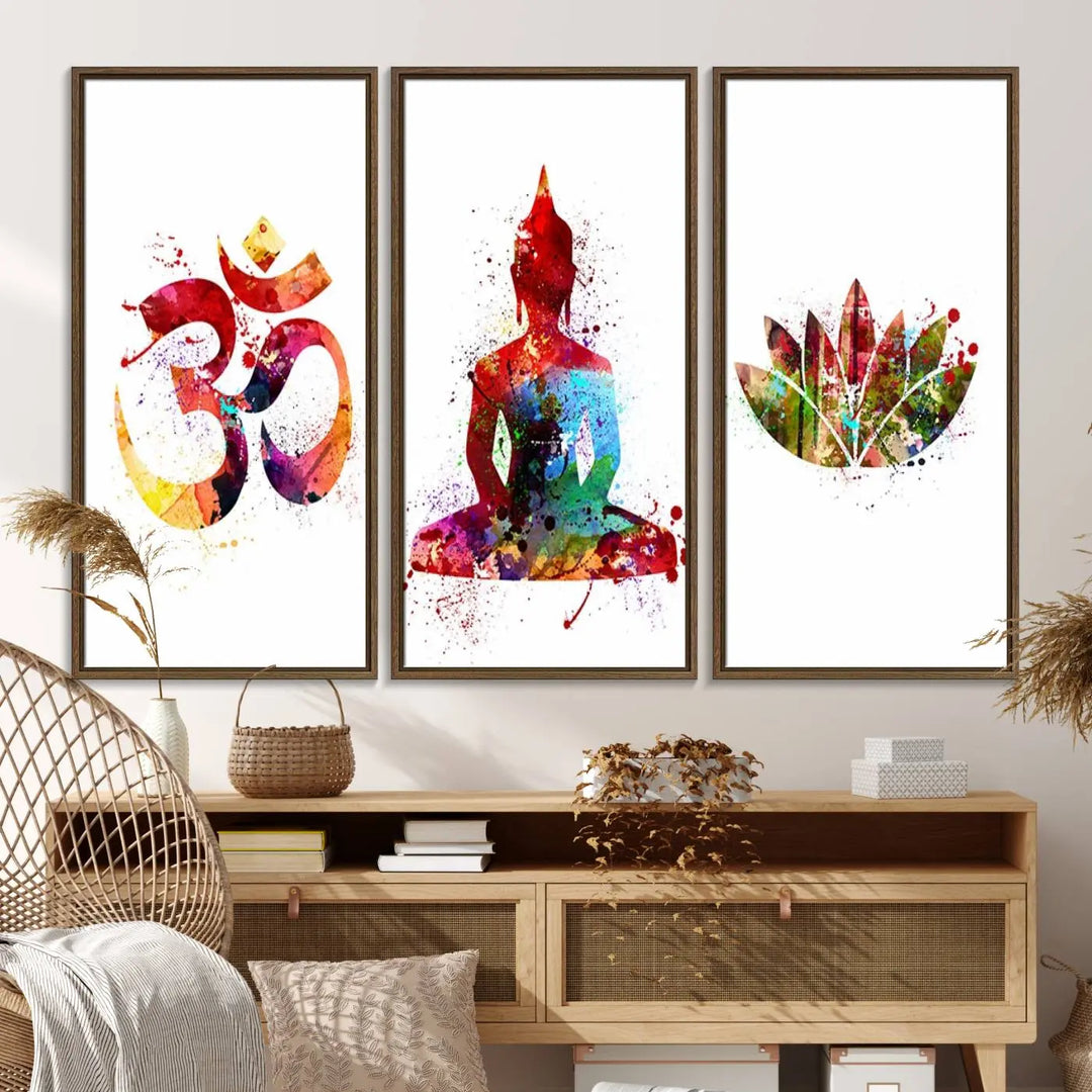 The Buddha Canvas, Asian Wall Art, and Yoga Medit Canvas Print add a serene touch to the wall.