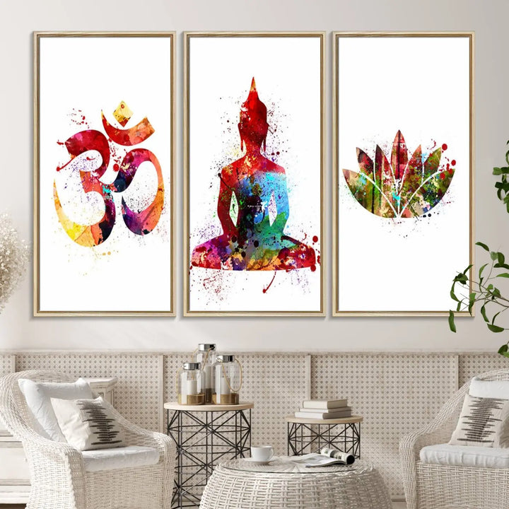 The Buddha Canvas, Asian Wall Art, and Yoga Medit Canvas Print add a serene touch to the wall.