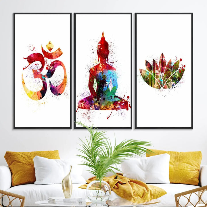 The Buddha Canvas, Asian Wall Art, and Yoga Medit Canvas Print add a serene touch to the wall.