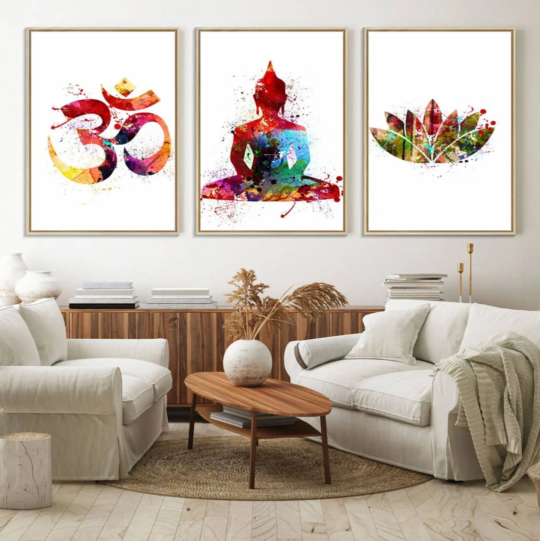 The Buddha Canvas, Asian Wall Art, and Yoga Medit Canvas Print add a serene touch to the wall.