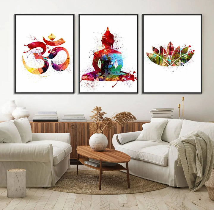 The Buddha Canvas, Asian Wall Art, and Yoga Medit Canvas Print add a serene touch to the wall.