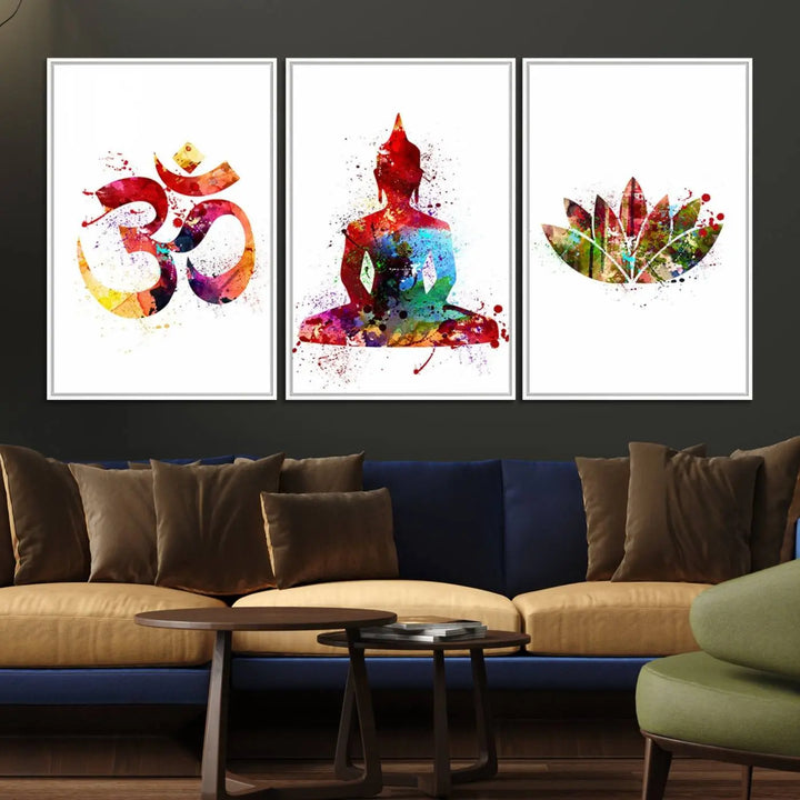 The Buddha Canvas, Asian Wall Art, and Yoga Medit Canvas Print add a serene touch to the wall.