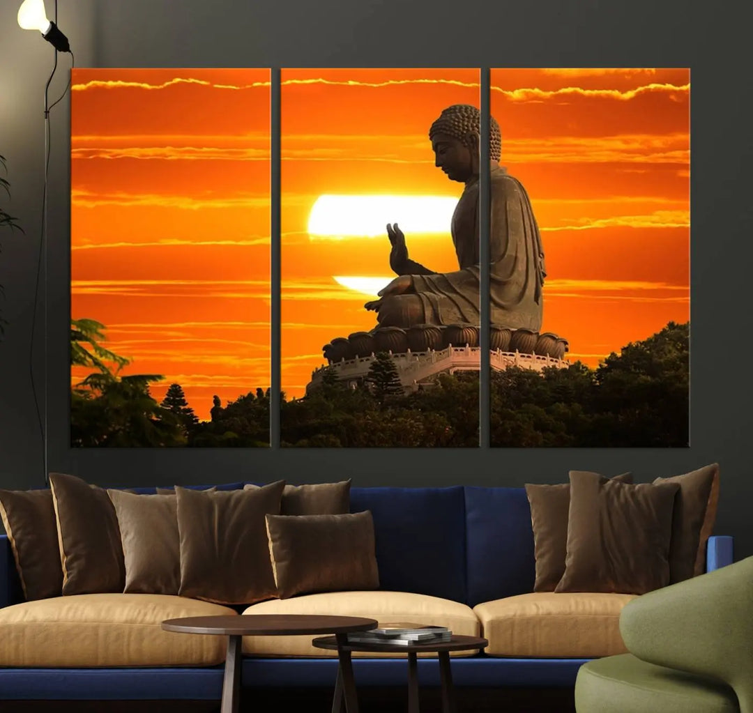 Buddha Statue at Sunset Canvas Print 